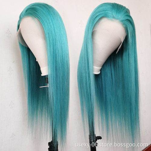 Preplucked hd swiss 13x6 lace frontal wig vendor good quality party wigs red yellow green blue pink frontal human hair wigs
